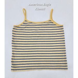 American Eagle Ribbed Striped Tank Top Yellow Blue Y2K Casual Summer XS